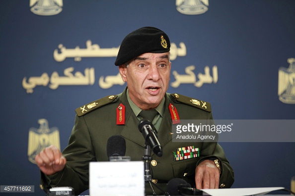 RAMALLAH, WEST BANK - OCTOBER 23: Palestinian security forces spokesman Major General Adnan al-Damiri speaks during a press conference in Ramallah, West Bank on October 23, 2014. (Photo by Issam Rimawi/Anadolu Agency/Getty Images)