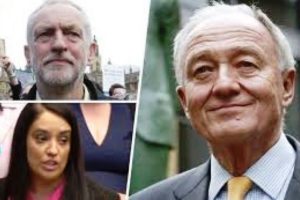 AFP "Jeremy Corbyn (en haut à gauche), Naz Shah (en bas à gauche) et Ken Livingstone (à droite)"